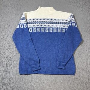 VTG Jersild Sz M Cream Blue Holiday Sweater Snowflakes Fair Isle Nordic Arcylic